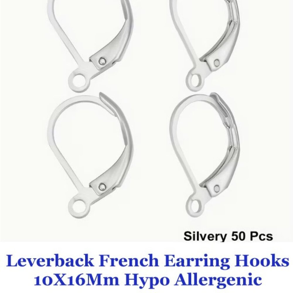 Leverback French Earring Hooks 10X16Mm Hypo Allergenic  Silvery 50 Pieces